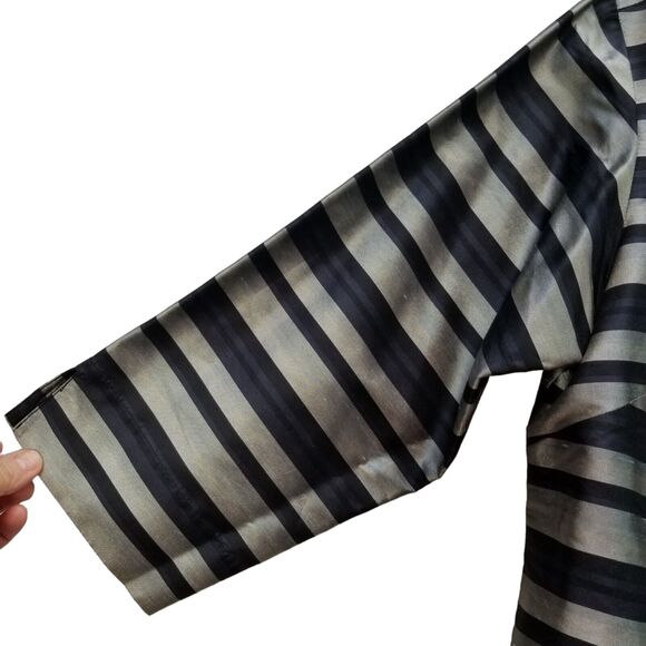 Preston & York Women Silk Boxy 3/4 Sl Collared Striped Silver Black Jacket Sz S - Picture 7 of 10